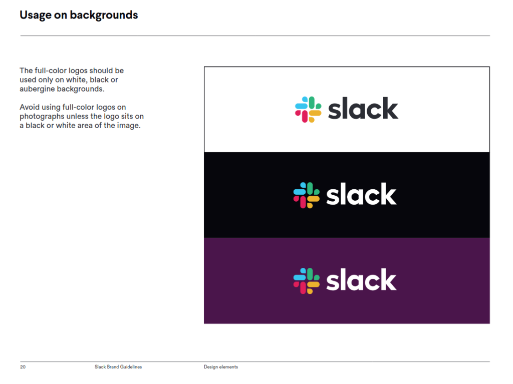 Usage des couleurs pour la charte graphique de Slack